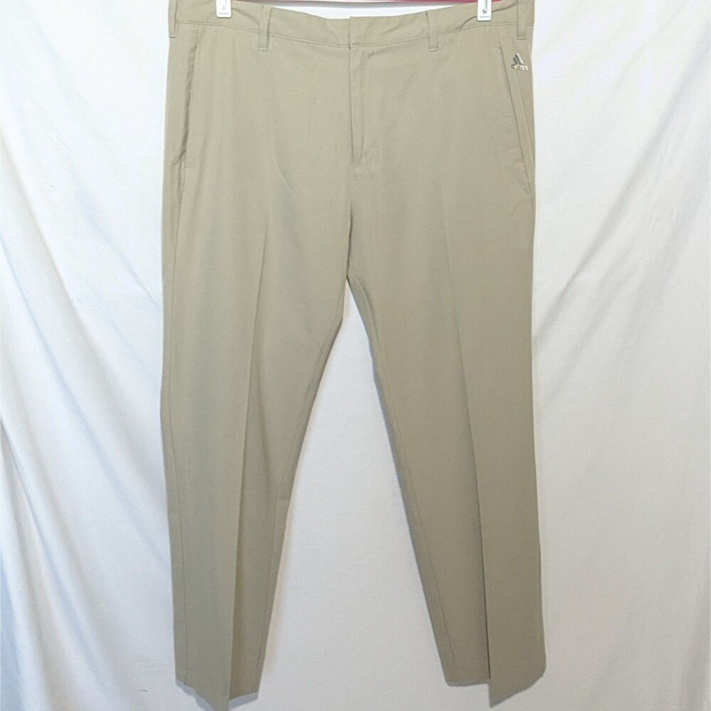 Adidas Mens Golf Pants 38x32 Puremotion Stretch Flat Front Khaki Tan B82628